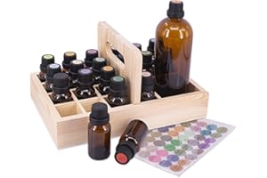 GUOLICH Rose Flower Caja de Almacenaje de Madera de Aceites Esenciales y Aromaterapia Contiene de 5 a 15 ml de Aceites Esenciales para Perfumes, Cosméticos, Joyas, Esmaltes de Uñas, Minerales. (21 Ranuras)