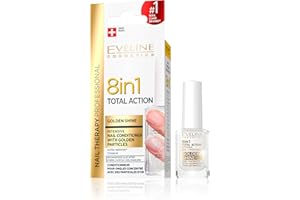 Eveline Cosmetics 8in1 Total Action Suero Concentrado para Uñas Acondicionador + Fortalecedor + Endurecedor con Partículas Doradas | 12ml | Tratamiento Reparador | Fácil aplicación | Efecto reluciente