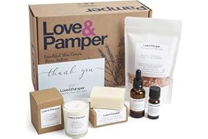 LOVE AND PAMPER Love & Pamper CALM and RELAXING Aromatherapy Pamper Gift Set For Women, Relaxation Gift of Essential Oil, Massage Oil, Himalayan Bath Salt,Soy Wax Candle,Soap, Pamper Sets for Women Gifts