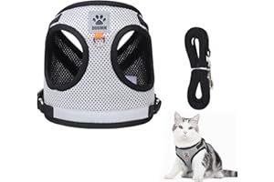 NeuWook Katzengeschirr und Leine Set, Ausbruchsicher Verstellbares Katzengeschirr Kontrolle Atmungsaktive Katzenleine mit Reflexstreifen, Geschirr für Katzen Hunde(Grau, S)
