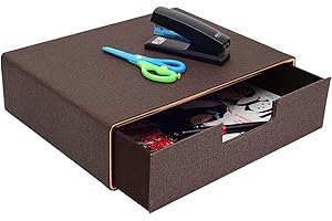 XNONE Cassettiera da scrivania con scomparto chiuso A4, in pelle PU, organizzatore per gioielli, apertura a forma di U, cuciture cucite a mano, colore: giallo-marrone