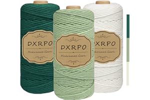 DXRPO Macrame Corde Fil 3 mm x 100 m x 3, Corde Macramé de Coton pour Bricolage, Artisanat, Plantes Suspendues, Noël, Décoration Dohème(Naturel, Vert Clair, Vert Foncé)
