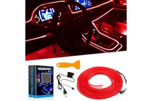 Keiurot El Wire Car Lights USB Neon Light for Car Red 5M/16Ft Car Ambient Lighting Atmosphere Car Led Interior Strip Light Sewing Edge Decoration Dashboard Lights Strip Car Trim Led Lighting