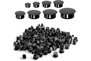 JCUGSBS Tappi per Fori in Plastica, 5/6/8/10/12/16/20/25mm Tappi per Fori a Filo Bloccaggio Tappi Armadio Copriforo Tappi per Fori per Pannelli per Armadi Macchine Mobili (100 Pezzi, Nero)