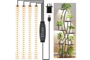 CZOUMU 8.6'' LED Grow Light Strips, Full Spectrum 3500K Grow Lights for Indoor Plants, 4 Head with 3/9/12H Timer, 10 Dimmable Levels, Ideal for Seedling, Succulent, Plant Shelf and Greenhouse, 1-Pack