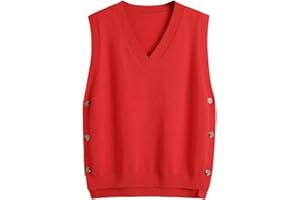 SUNSESS Women Sweater Vest V Neck Sleeveless Pullover Jumper Knit Vest Side Button Asymmetries Ribbed Tank Tops