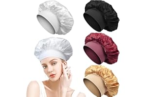 SCROLIEY 4 Pezzi Cuffia Seta per Ricci Bonnet Notte per Dormire, Involucro di Seta per Capelli per Dormire, per Protezione dei Capelli Ricci Lunghi e Corti (Nero, Rosso Vino,Bianco,Oro)