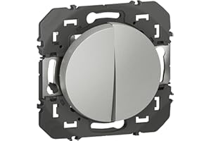 LEGRAND - Interrupteur Mural Double ou Va-et-vient 10AX dooxie - Commande d'Éclairage (Sans Plaque) - Prêt à Installer - Fabriqué En France - Alu