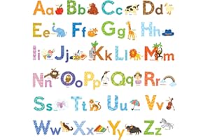 DECOWALL DW-1608S Watercolour Animal Alphabet ABC Kids Wall Stickers Decals Peel and Stick Removable for Nursery Bedroom Living Room Art murals Decorations