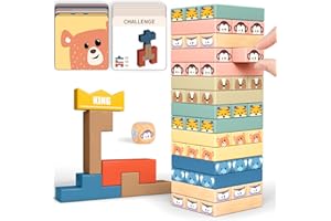 aiwo Wooden Tumble Tower for Kids 3 4 5 Year Olds, Wooden Stacking Block with Animals & Colors, Toddler Board Games Learning Toys for Boys Girls Gift Age 4-8