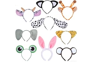 9 Pièce Bandeau en Animal,Oreille Animaux Bandeau Animaux Serre Tete Oreille Bandeau Animaux Costume Halloween Carnevale per Adulti e Bambini