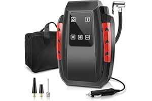 RIKIN Compresor de Aire Eléctrico Portátil 150PSI Bomba de Aire 35L/min Inflador Ruedas Coche 12V con Luz LED para el Coche y Otros Inflables