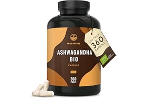 Ashwagandha Bio - 360 Capsule - Alto Dosaggio di 2600 mg al giorno - 650mg per Capsula (Withania Somnifera) - vegano, Bio India, testato in Laboratorio, produzione Tedesca - TRUE NATURE
