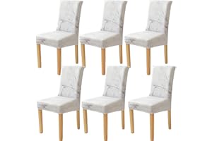 Xundefeng Dining Chair Covers Set of 6 Stretch Slipcovers Elastic Chairs Cover for Kitchen Dining Room Marble Off White