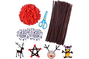 GKZB Chenilla Limpiapipas Tallos de Chenilla Manualidades 100 Piezas Juego de Limpiapipas 150 Piezas Rojos Pompones y 150 Piezas Menea Ojos Saltones para Navidad DIY Fabricación Manualidades