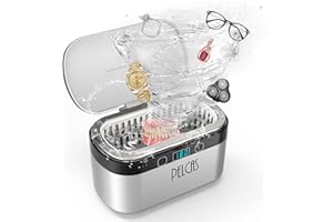 Nettoyeur Ultrasons avec Actionneur Ultrasonique à Ondes Complètes, PELCAS 40-45KHZ Nettoyeur Ultrasons Lunettes avec 5 Réglages de Temps et Conception à Faible Bruit pour Bijoux Montres Bagues, 500ML