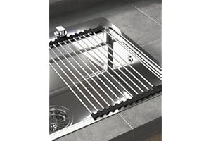 AwmnSrman Scolapiatti da Appoggio Scolapiatti Nero Stendino da Cucina Avvolgibile Rimovibile per il Piano del Lavello in Acciaio inossidabile 43CM*30CM