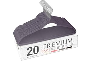 Wohntec Kleiderbügel Samt 20 Stück - Kleiderbügel Platzsparend, Bügel rutschfest und Belastbar, 360° Drehbar Hangers - für Hemden, Anzüge, Pullover, Hosen, Grau
