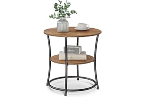 ‎VASAGLE VASAGLE Beistelltisch rund, 2-stufiger Couchtisch, Konsolentisch, Stahlrahmen, für kleine Räume, Wohnzimmer, Schlafzimmer, walnussbraun-tintenschwarz LET056B41