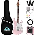Eastrock 39 inch Full-Size Electric Guitar Kit for Junior Beginners, Starter Electric Guitar with 10w Amplifier Bag Capo Shoulder Strap String (39" Right Handed, Pink)