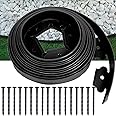 Aoipend Landscape Edging Kit 12m Garden Edging Border Include 36 Anchoring Spikes, Black Plastic Edging Roll for Landscaping, Lawn Paver, Yard Flower Bed Edging