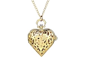 JewelryWe Reloj de Bolsillo Con Corazón Esqueleto y Motivo de Flores Talladas para Hombre y Mujer - Esfera Con Números Romanos/Arabes