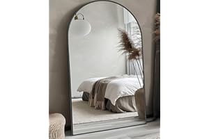 antok Ganzkörperspiegel, 188 x 114 cm Gewölbter Standspiegel Groß in Voller Länge, Wandspiegel mit Aluminiumlegierung Rahmen und Bruchsichere Glas, Bodenspiegel für Wohnzimmer, Ankleide, Schwarz