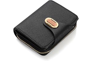 RRANCharltu Porte Monnaie Femme Cuir PU, Portefeuille Femme Petit avec Grand Compartiment à Pièces à Fermeture Éclair, Portefeuilles et Porte-Cartes avec Bouton-Pression Métallique, Noir