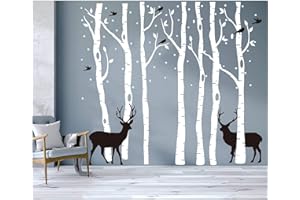 Bdecoll Autocollant mural Motif grands bouleaux Pour chambre d’enfant, blanc