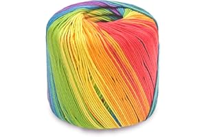 jiuzcare Coton A Tricoter 100% Yarn Pour Crochet Pelote De Fil Yarn Coton Multicolore Epaisse Grosse Coton à La Main Utilisé En VêTements Chapeaux, Sacs à Main, PoupéEs En Tissu [133M, 41# Rainbow]