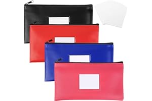 RUNXSAM 4 Pcs Pochettes de Dépôt Bancaire, Porte-monnaie avec Fermeture éclair, Sac de Billet en PU, Pochettes pour Billets avec Fenêtre pour Monnaie Billets Cosmétiques et 8 Cartes Vierges (28 x 15 cm)