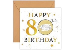 WenmthG 80th Birthday Cards with Envelope - Scratch Cards with Scratch off Stickers - Scratch to Reveal - Surprise Gift Novelty - Birthday Greeting Card Personalised for Men Women