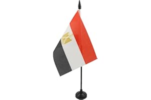 AZ FLAG - Egypt Table Flag 4'' x 6'' - Egyptian Office Mini Banner 100% Polyester 15 x 10 cm - Mini Desk Flag with 10'' Pole and Black Plastic Base