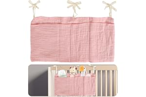 Tolenre Baby Cot Organizer with 2 Pockets, Baby Bed Organizer Hanging, Hanging Bed Organizer Baby, Nursery Storage Bags, Bed Bag Toy Bag for Cot Organizer (Pink)