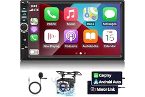 NHOPEEW Autoradio avec Apple Carplay et Android Auto - Autoradio avec écran Tactile HD de 7 Pouces, Bluetooth et Mirror Link, égaliseur/FM/SWC/AUX/USB + caméra arrière