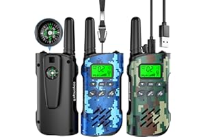 Inspireyes Walkie Talkies for Kids Rechargeable, 48 Hours Working Time 2 Way Radio Long Range, Outdoor Camping Games Toy Birthday Xmas Gift for Boys Girls Age 5 6 8-12, Built-in Compass, 3 Pack Camo