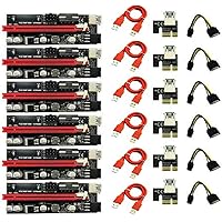 Fhdpeebu 6Pcs VER009 USB 3.0 PCI-E Riser 009S Express 1X to 16X Extender Riser Card SATA 15Pin to 6 Pin Power Cable