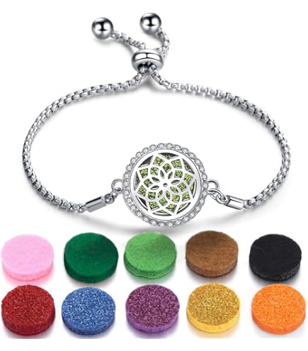 Collier & Bracelet Diffuseur D'huiles Essentielles "Arbre De Vie" - Acier Inoxydable, 20 Tampons Feutre Inclus