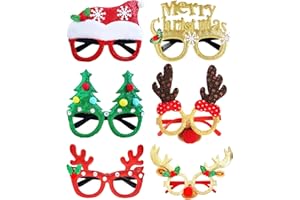 LMSHOWOWO 6 Stück Weihnachtsbrillen, Lustig Weihnachtsbrille Set, Glitterte Weihnachtsbaum Brillenrahmen, Kreative Weihnachten Brille Rahmen, Weihnachtsdeko für Weihnachsparty Kostüm Erwachsene Kinder
