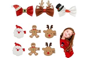 Amaxiu 9 fermagli per capelli natalizi, con corna di Natale e fiocchi per capelli, graziosi, con Babbo Natale, pan di zenzero, renna, fermagli per capelli a coccodrillo, forcine per capelli festive,