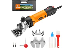 GDJOB Sheep Shears Electric 550W - Upgraded Professional Sheep Clippers 6 Speed Heavy Duty Livestock Haircut for Grooming Sheep Goats Horses Large Dog Thick Coats Animals (2 Blades)