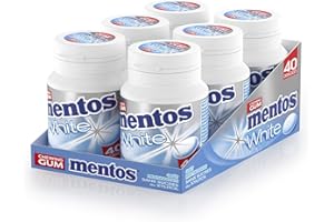 MENTOS - Chewing-Gum Mentos White Menthe Douce - Chewing-Gum Blancheur Sans Sucres - Haleine Fraîche - Sourire Éclatant - Lot de 6 Boîtes de 40 Chewing -Gums