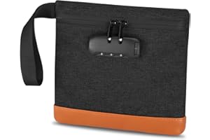 ORIA Money Bag with Combination Lock, 7.9x7.4 Inches Lockable Bag with Zipper, PU Leather Travel Organizer for Cash, Phone, Wallet, Passport, Jewelry - Black