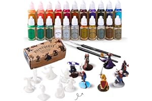 IPEAU Acrylique Miniatures Peinture Set 22 Couleurs Métalliques Or/Argent Primer&Shades et 7 DND Figurines Kit Débutant pour RPG DND War Hammer Gaming Sci-Fi Maquettes Technique Speedpainting en 1 Couche