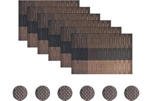 pigchcy Brown Elegant Placemats Set of 6 with Random Coaster Vinyl Washable Placemats for Dining Table (45 x 30cm)