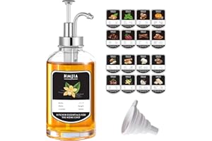 HMJIA Dispenser per Sciroppo di Caffè Caraffa per Sciroppo in Vetro da 500ML con Etichette e Pompa Sispenser per Vaniglia e Caramello per Bar e Accessori da Cucina (1 pezzo - Argento Rotondo, 500ML)