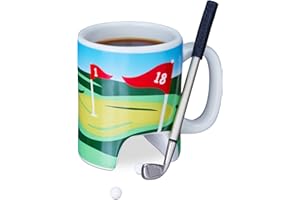 Relaxdays Tazza Golf con Mazza, con Penna nel Putter e 2 Palline, Divertente Idea Regalo, Mug per Caffè, Cup, colorata