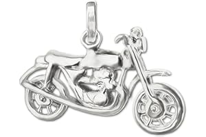 CLEVER SCHMUCK Silberner Anhänger 3D altes Oldtimer Motorrad 24 x 14 mm glänzend mit beweglichen Vorderrad 925 Sterling Silber im Schmucketui creme