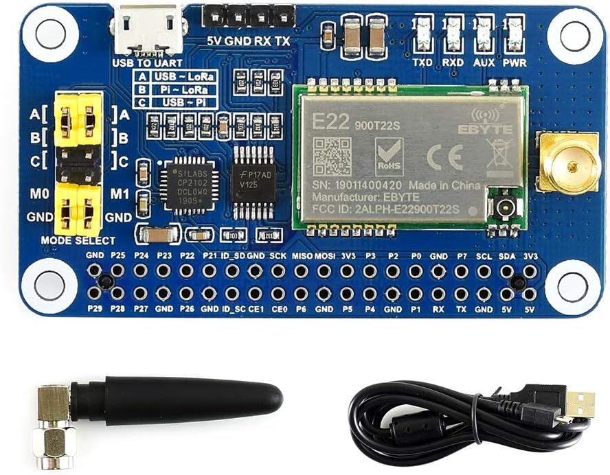 Waveshare SX1262 LoRa HAT for Raspberry Pi Spread Spectrum Modulation 868MHz Auto Multi-level Repeating Supports Wireless Parameter Configuration & Fixed-point Transmission Support Meshtastic Project