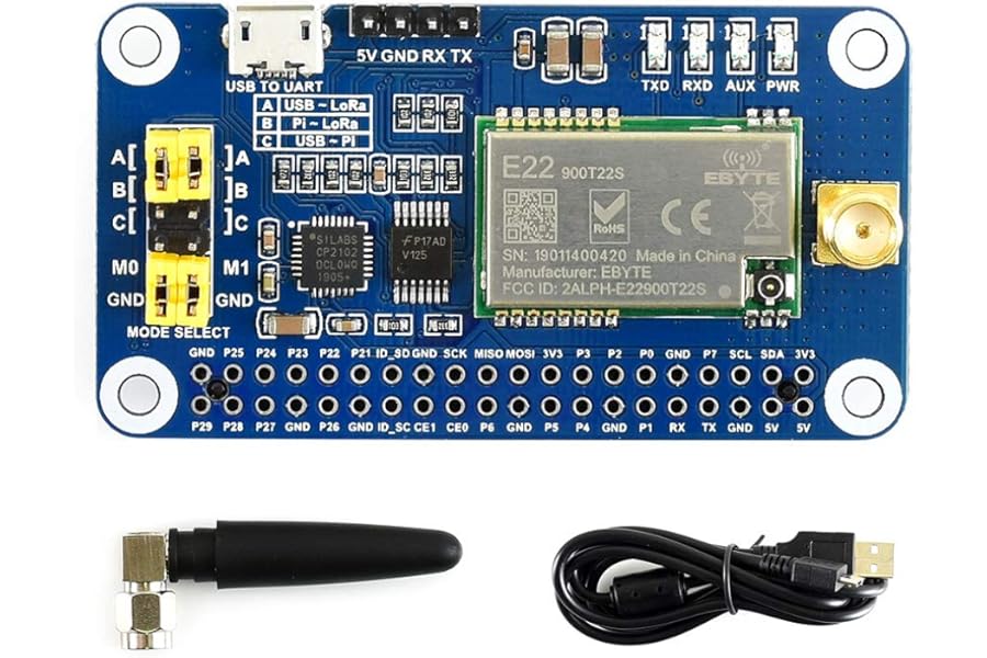 Waveshare SX1262 LoRa HAT for Raspberry Pi Spread Spectrum Modulation 868MHz Auto Multi-level Repeating Supports Wireless Parameter Configuration & Fixed-point Transmission Support Meshtastic Project